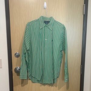 Ralph Lauren Green Striped Casual Button Down Shirt